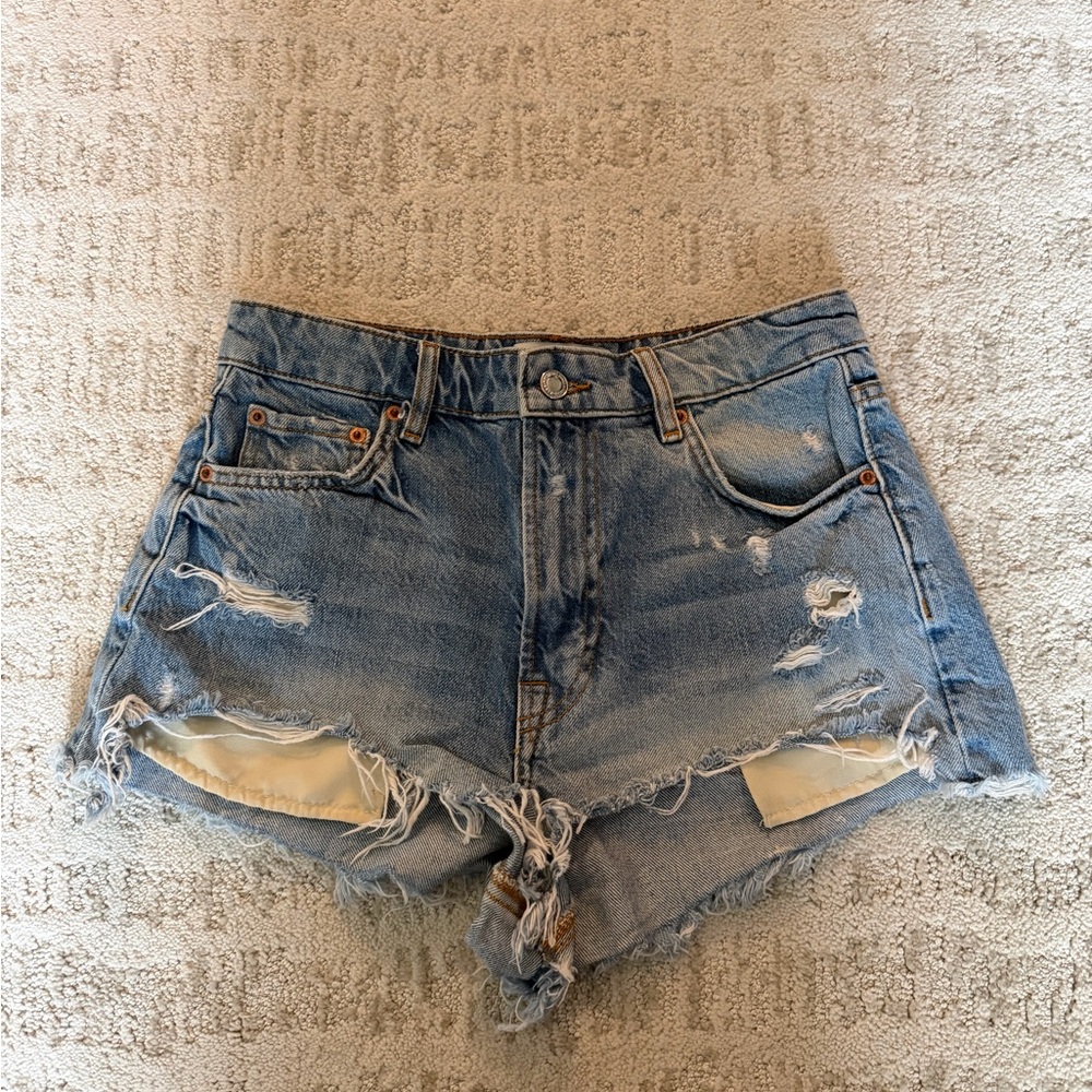 Zara Distressed High-Rise Women’s Shorts - Light Blue